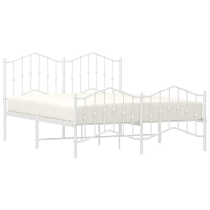 Elegant White Metal Bed Frame with Footboard 140x190cm