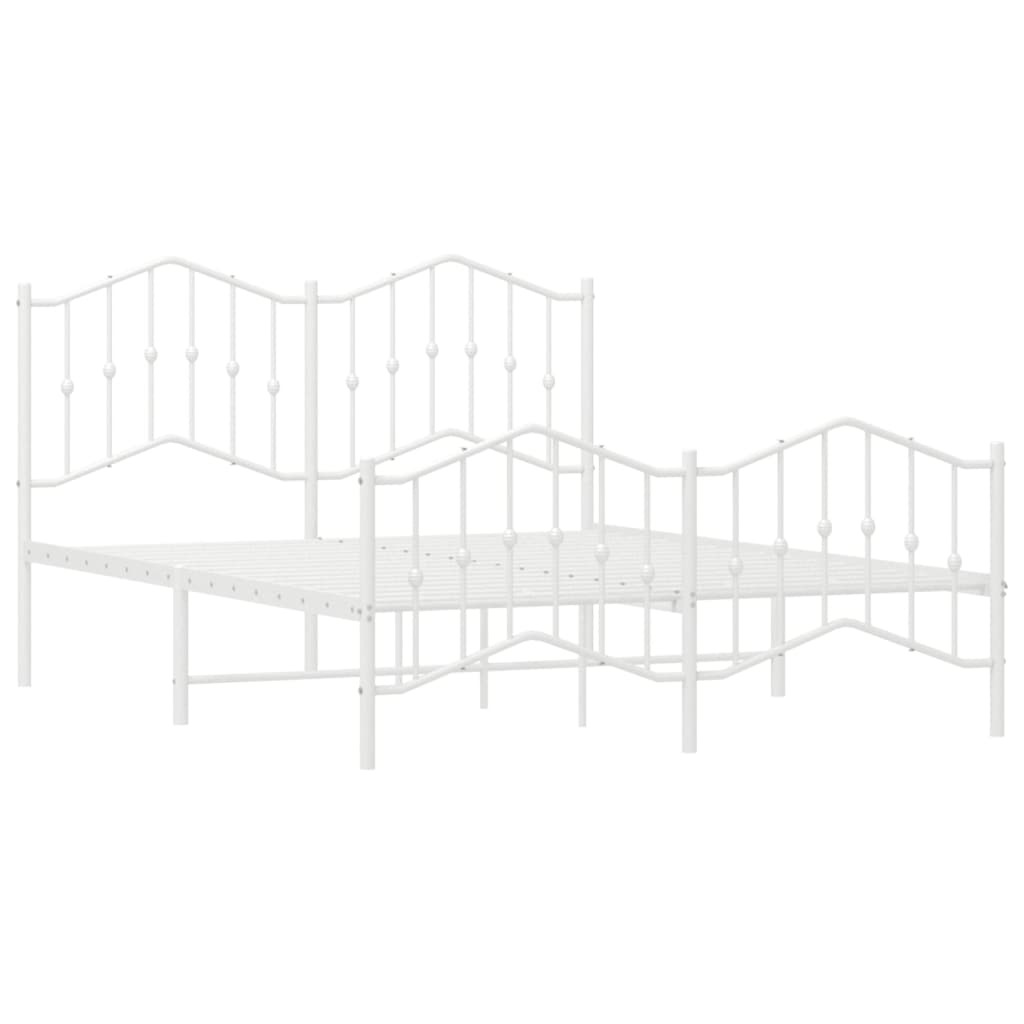 Elegant White Metal Bed Frame with Footboard 140x190cm