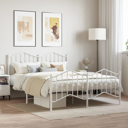 Elegant White Metal Bed Frame with Footboard 140x190cm