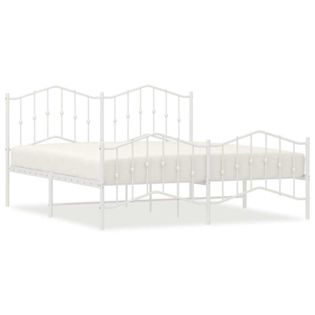 White Metal Bed Frame with Footboard, 160x200cm – No Mattress