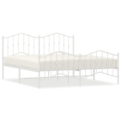 White Metal Bed Frame with Footboard, 160x200cm – No Mattress