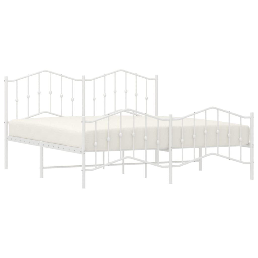 White Metal Bed Frame with Footboard, 160x200cm – No Mattress
