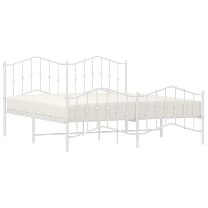 White Metal Bed Frame with Footboard, 160x200cm – No Mattress