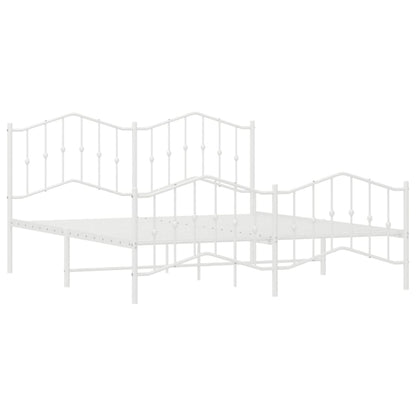 White Metal Bed Frame with Footboard, 160x200cm – No Mattress