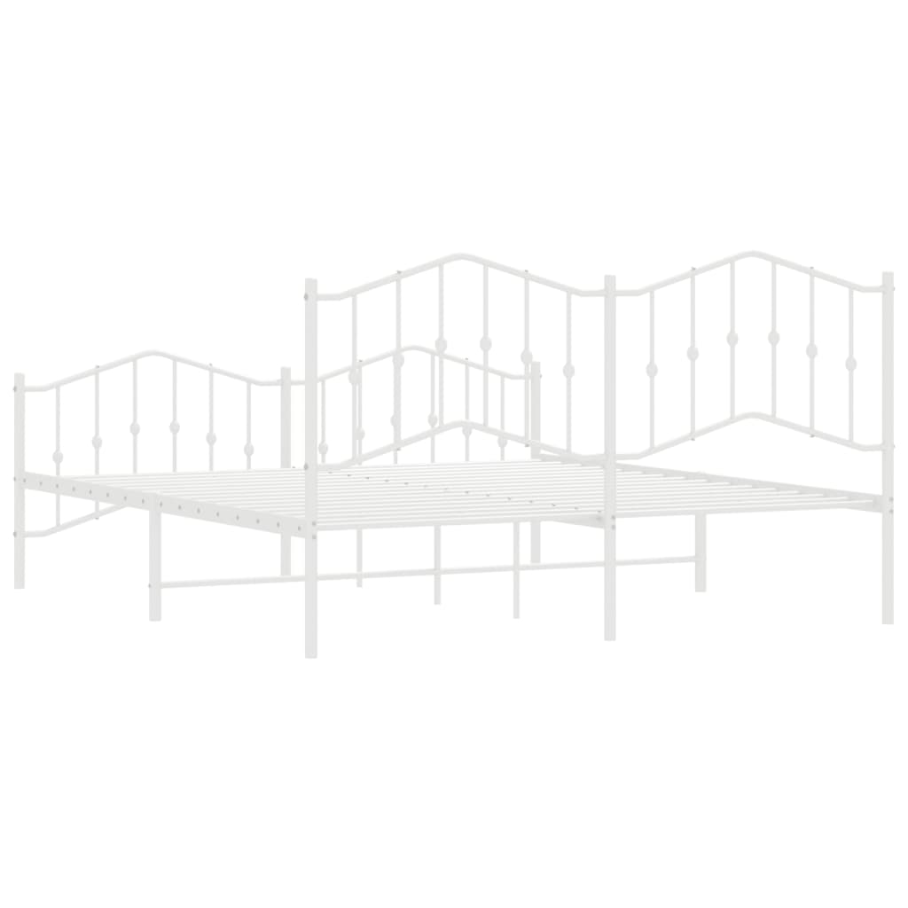 White Metal Bed Frame with Footboard, 160x200cm – No Mattress