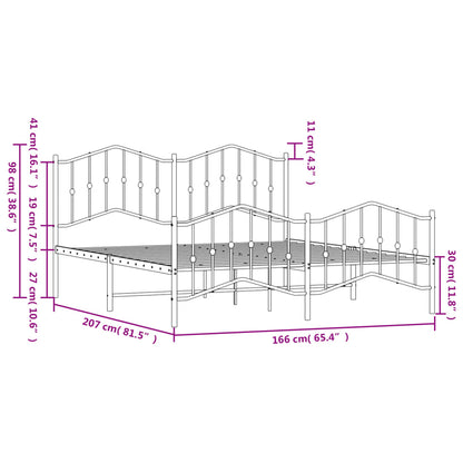 White Metal Bed Frame with Footboard, 160x200cm – No Mattress