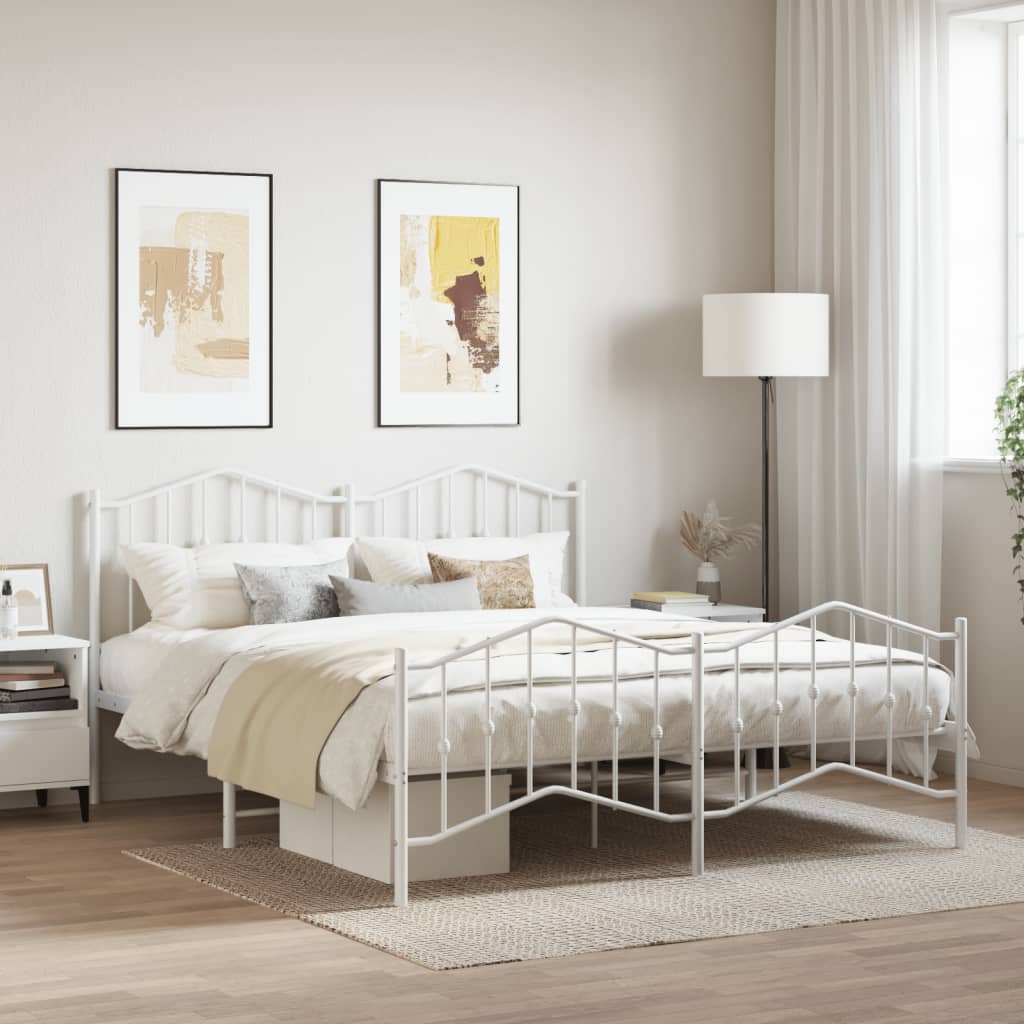 White Metal Bed Frame with Footboard, 160x200cm – No Mattress