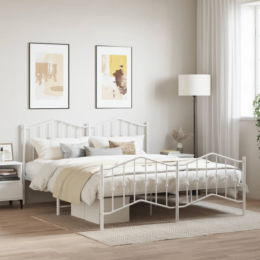 White Metal Bed Frame with Footboard, 160x200cm – No Mattress
