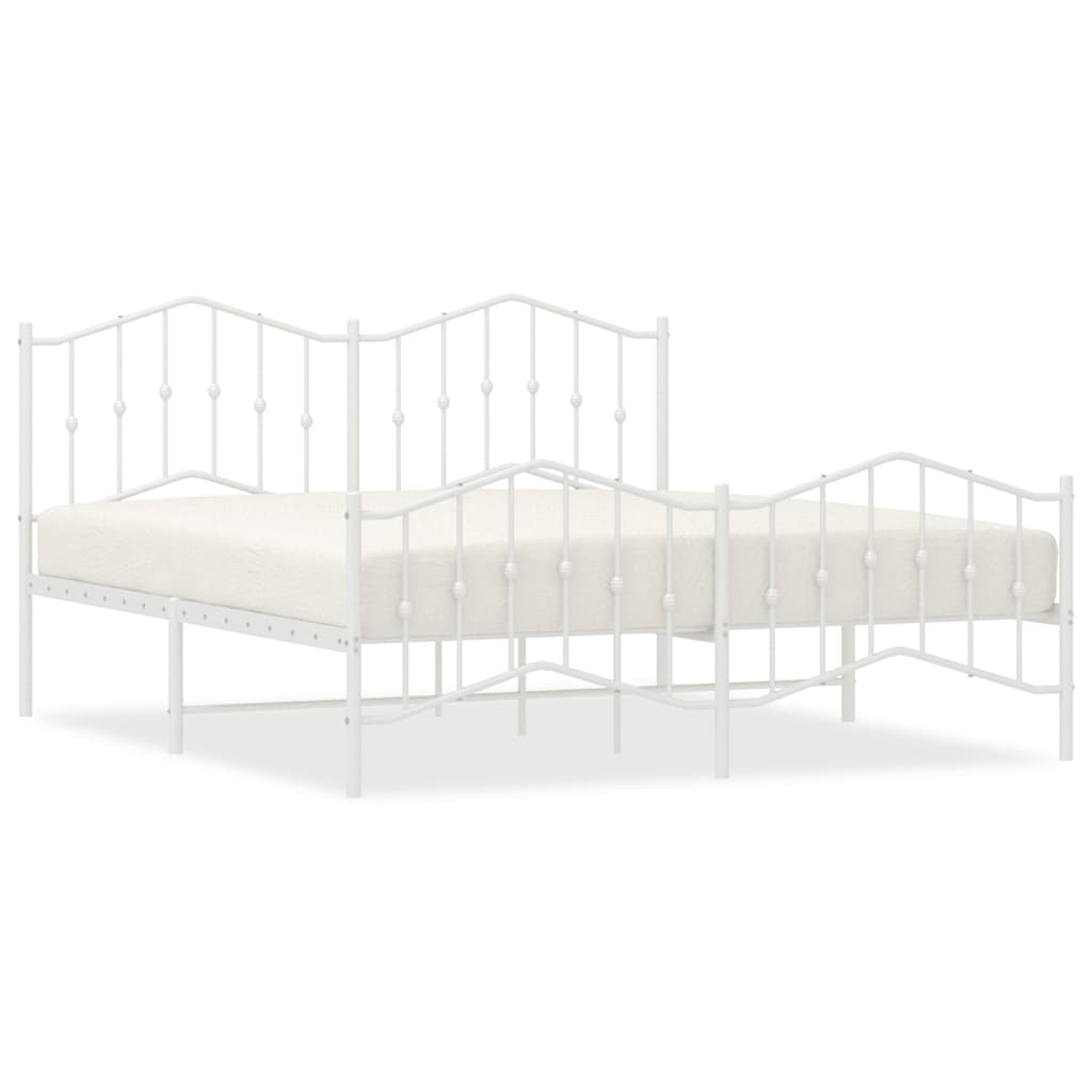 Elegant White Metal Bed Frame with Footboard, 183x213cm