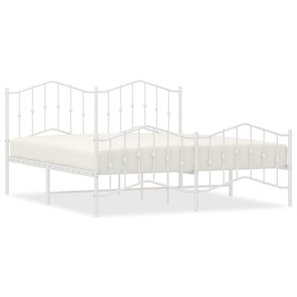 Elegant White Metal Bed Frame with Footboard, 183x213cm