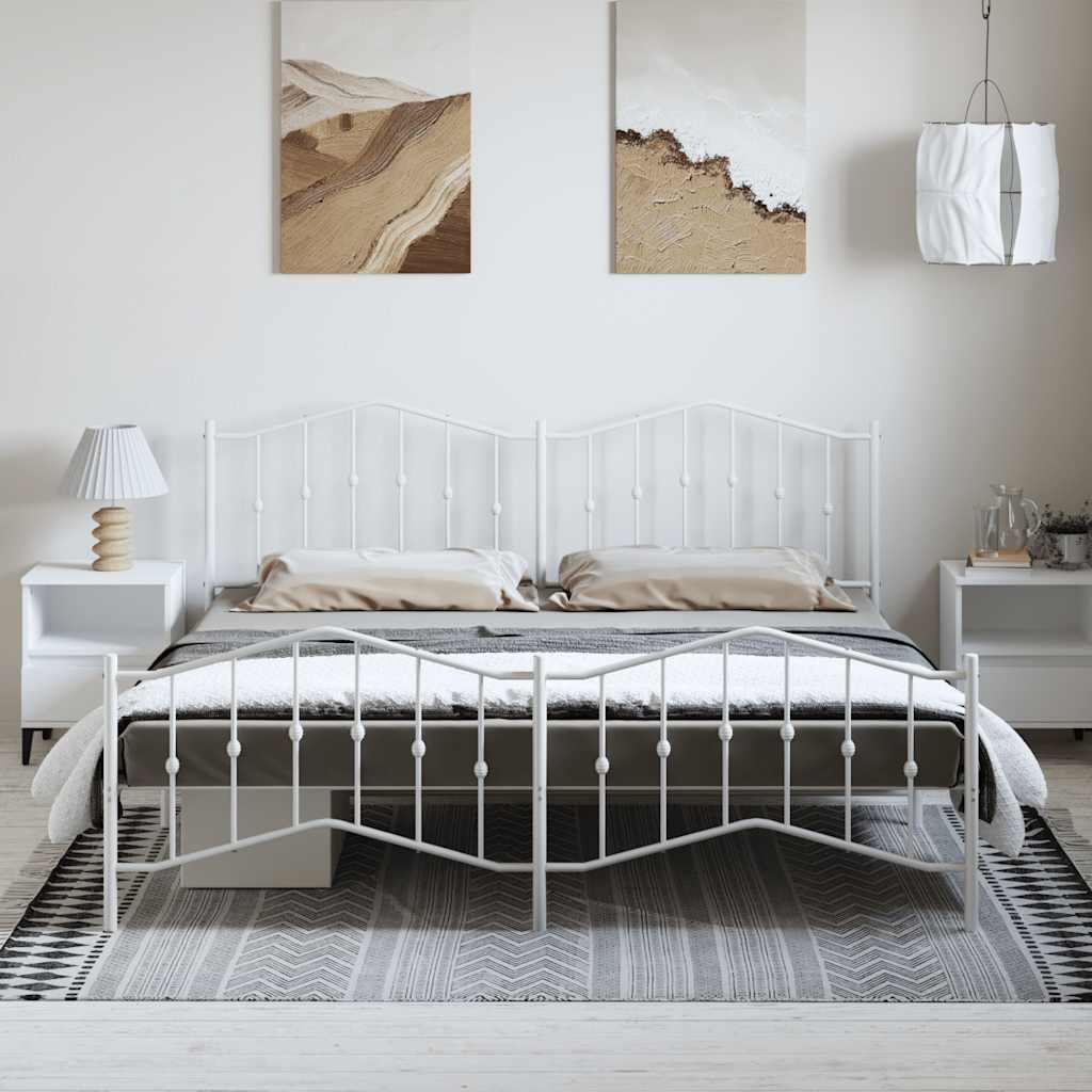 Elegant White Metal Bed Frame with Footboard, 183x213cm