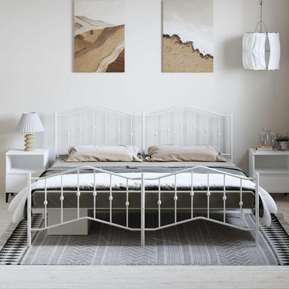 Elegant White Metal Bed Frame with Footboard, 183x213cm