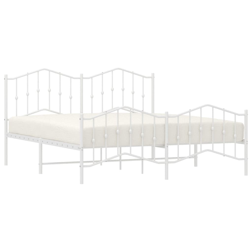 Elegant White Metal Bed Frame with Footboard, 183x213cm