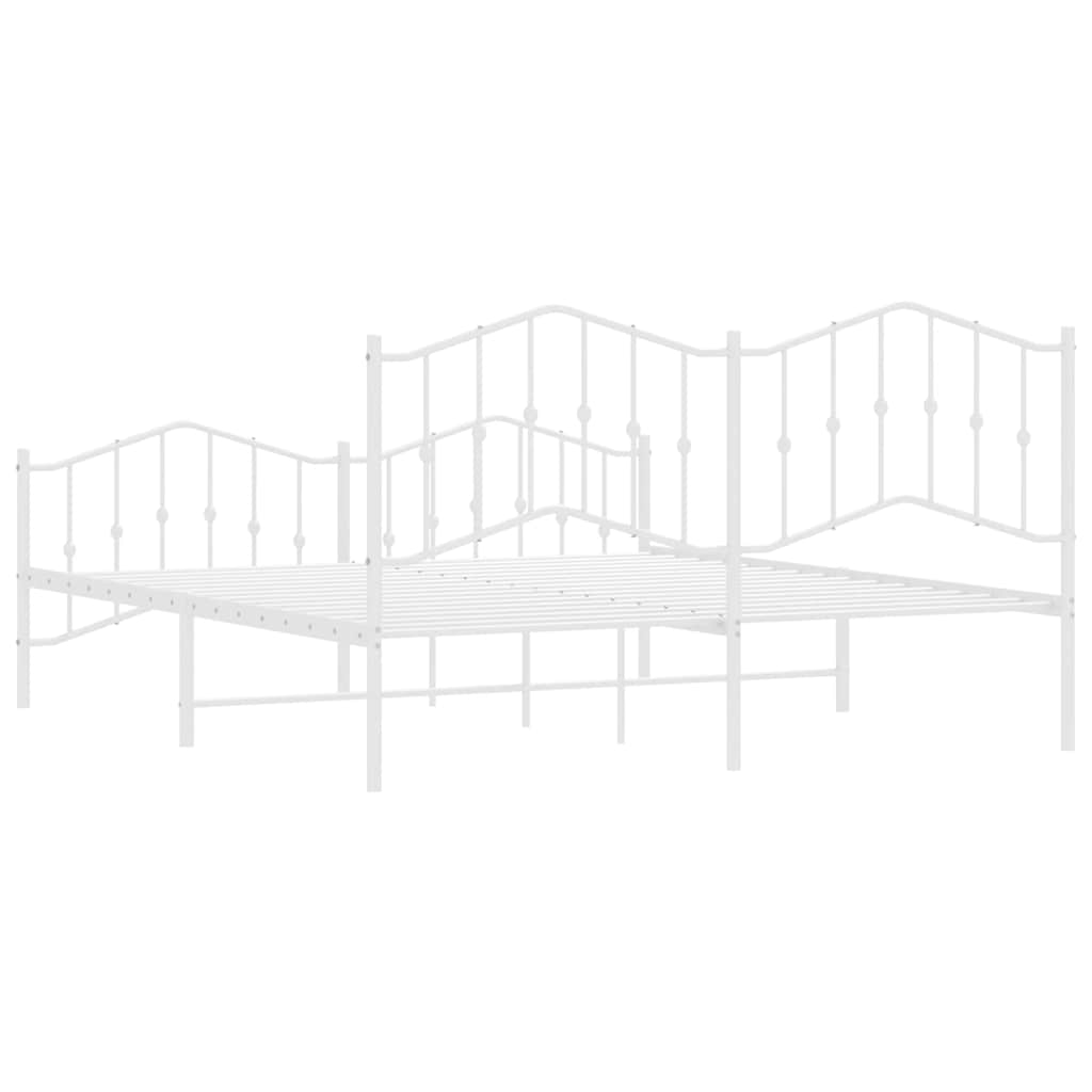 Elegant White Metal Bed Frame with Footboard, 183x213cm