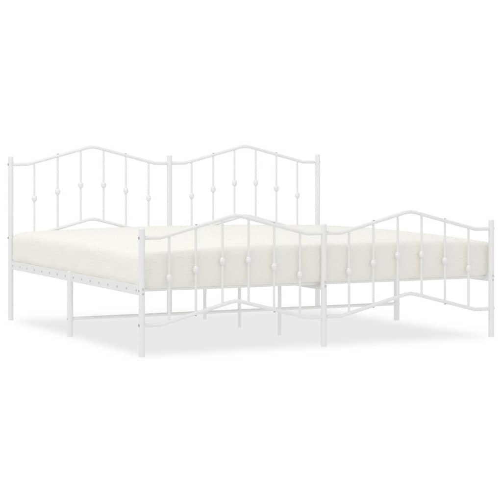 White Metal Bed Frame with Footboard - 193x203cm Sturdy Design