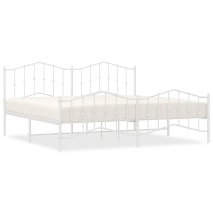 White Metal Bed Frame with Footboard - 193x203cm Sturdy Design