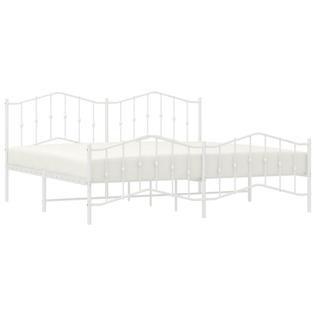White Metal Bed Frame with Footboard - 193x203cm Sturdy Design