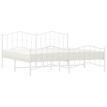 White Metal Bed Frame with Footboard - 193x203cm Sturdy Design