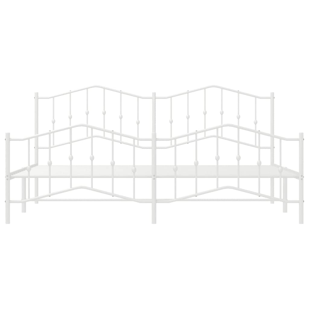 White Metal Bed Frame with Footboard - 193x203cm Sturdy Design
