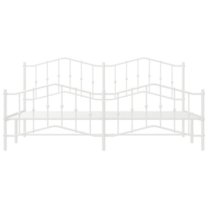 White Metal Bed Frame with Footboard - 193x203cm Sturdy Design