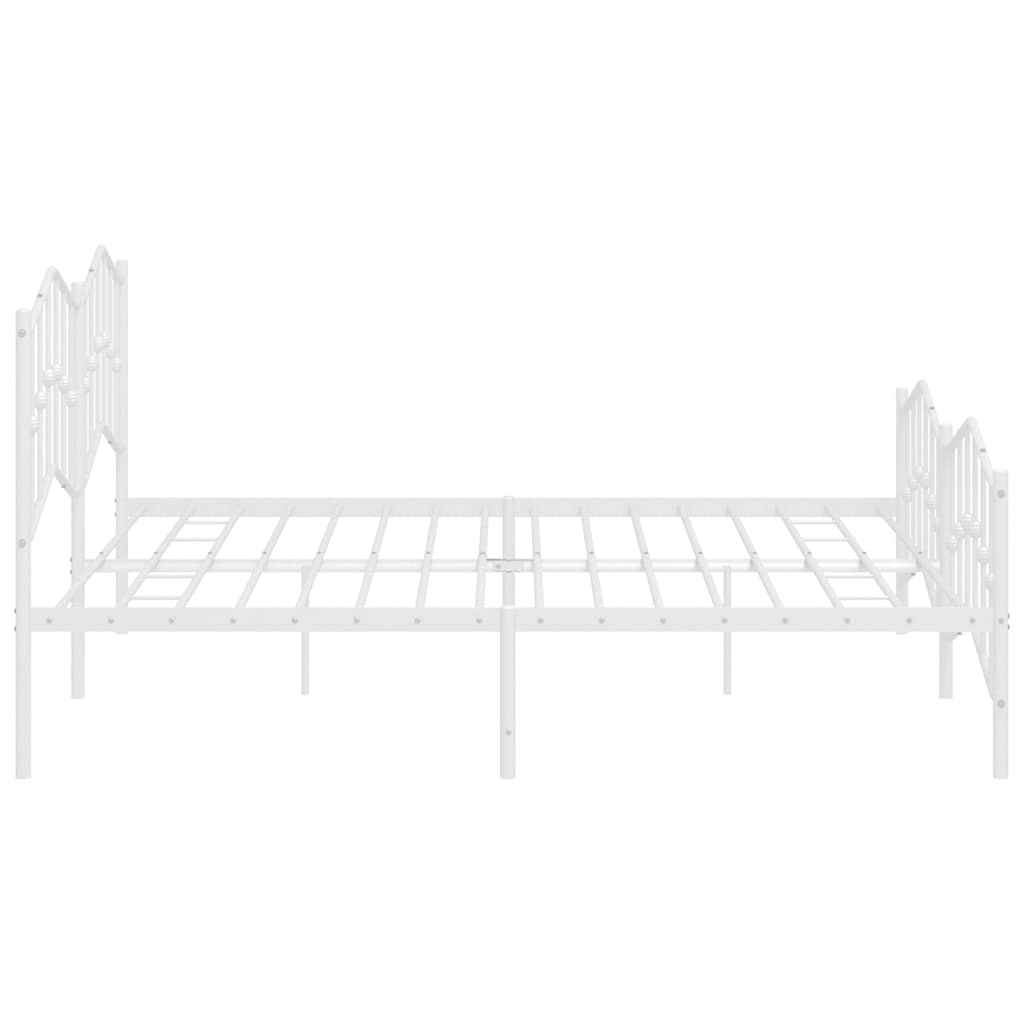 White Metal Bed Frame with Footboard - 193x203cm Sturdy Design