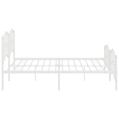 White Metal Bed Frame with Footboard - 193x203cm Sturdy Design