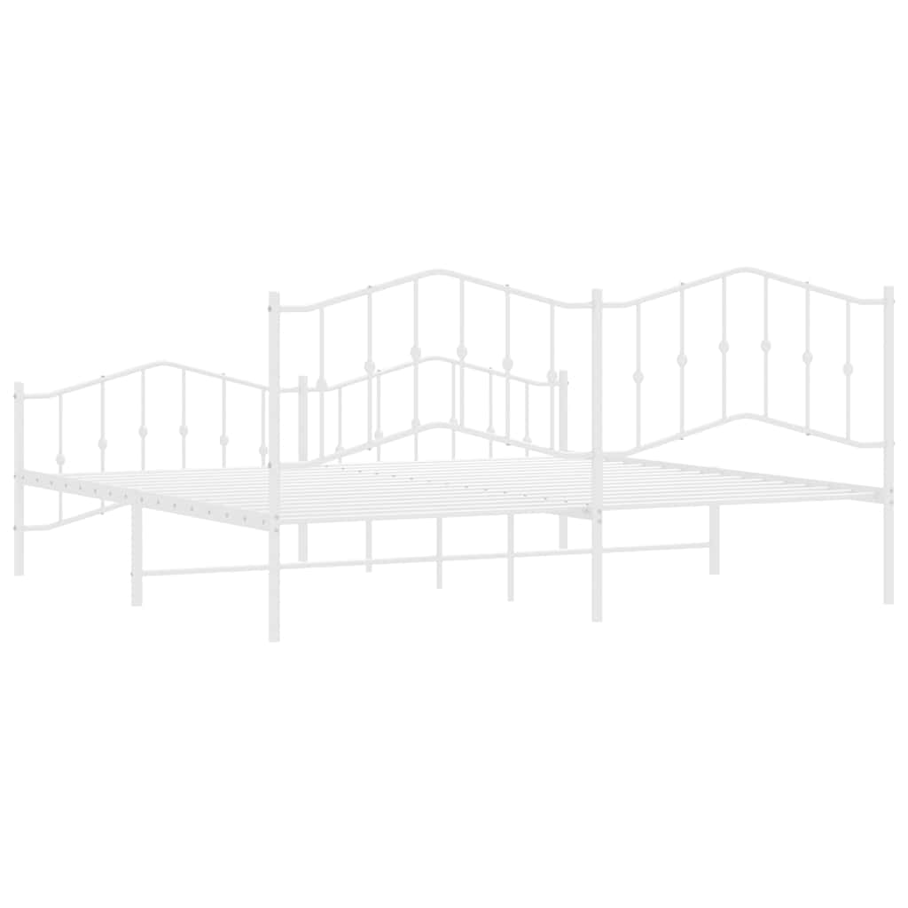 White Metal Bed Frame with Footboard - 193x203cm Sturdy Design