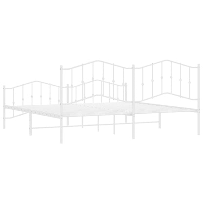 White Metal Bed Frame with Footboard - 193x203cm Sturdy Design
