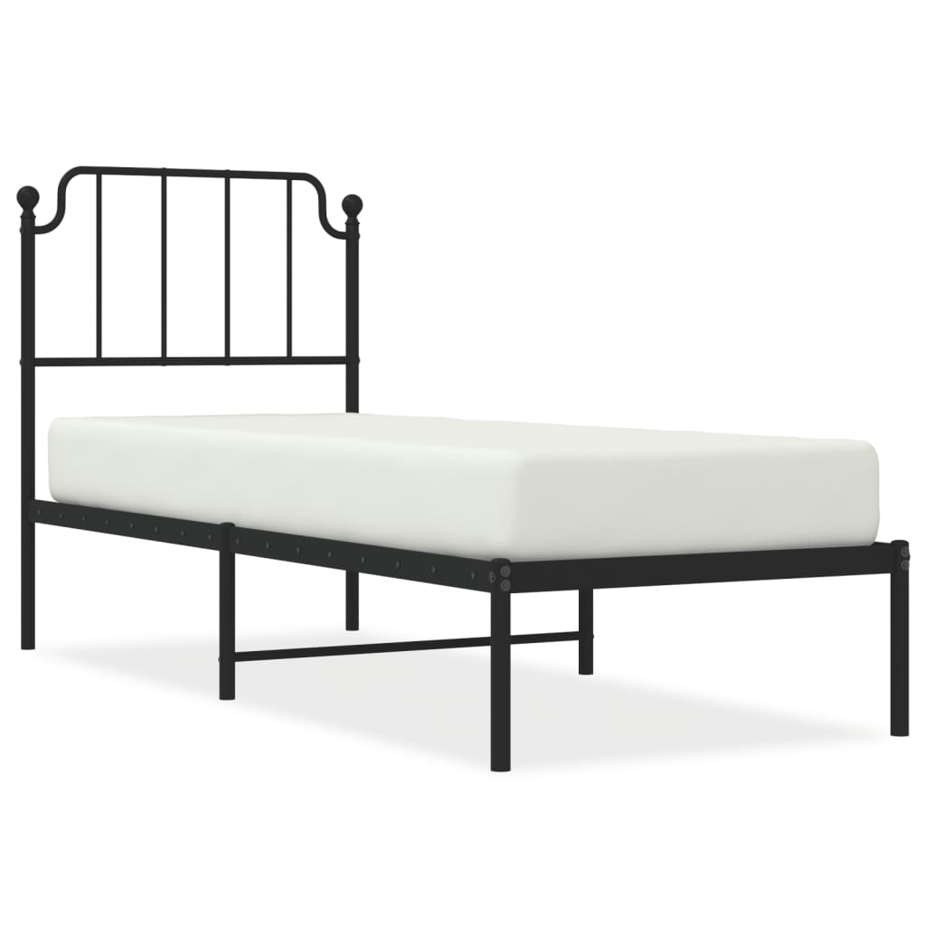 Black Metal Bed Frame with Headboard - 80x200 cm - No Mattress