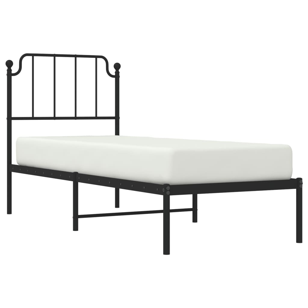 Black Metal Bed Frame with Headboard - 80x200 cm - No Mattress