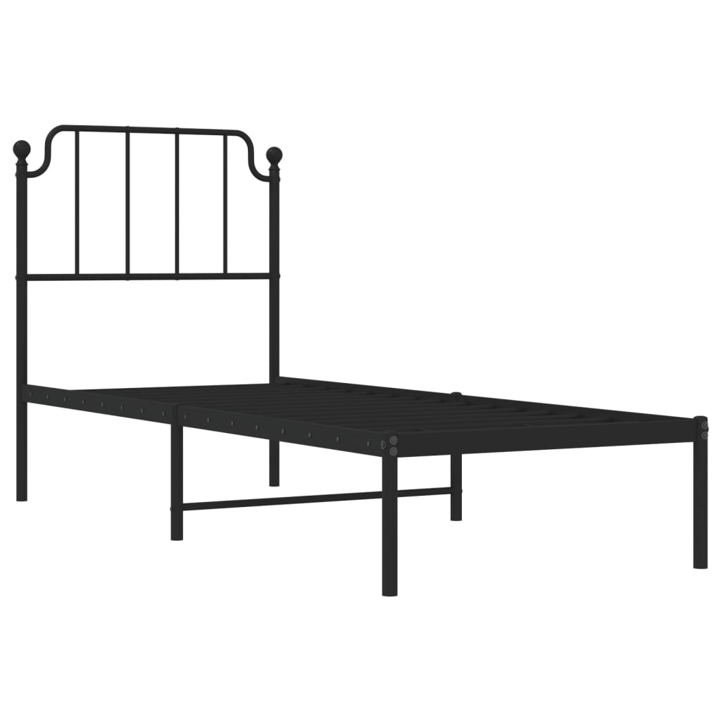 Black Metal Bed Frame with Headboard - 80x200 cm - No Mattress