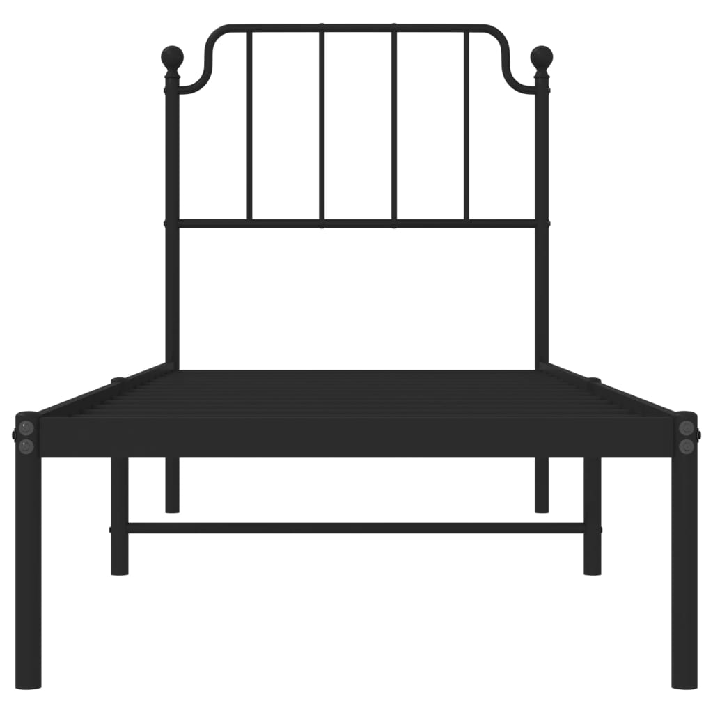 Black Metal Bed Frame with Headboard - 80x200 cm - No Mattress