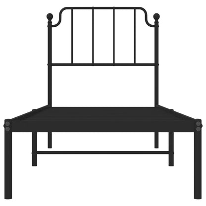 Black Metal Bed Frame with Headboard - 80x200 cm - No Mattress
