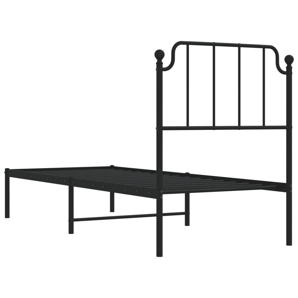 Black Metal Bed Frame with Headboard - 80x200 cm - No Mattress