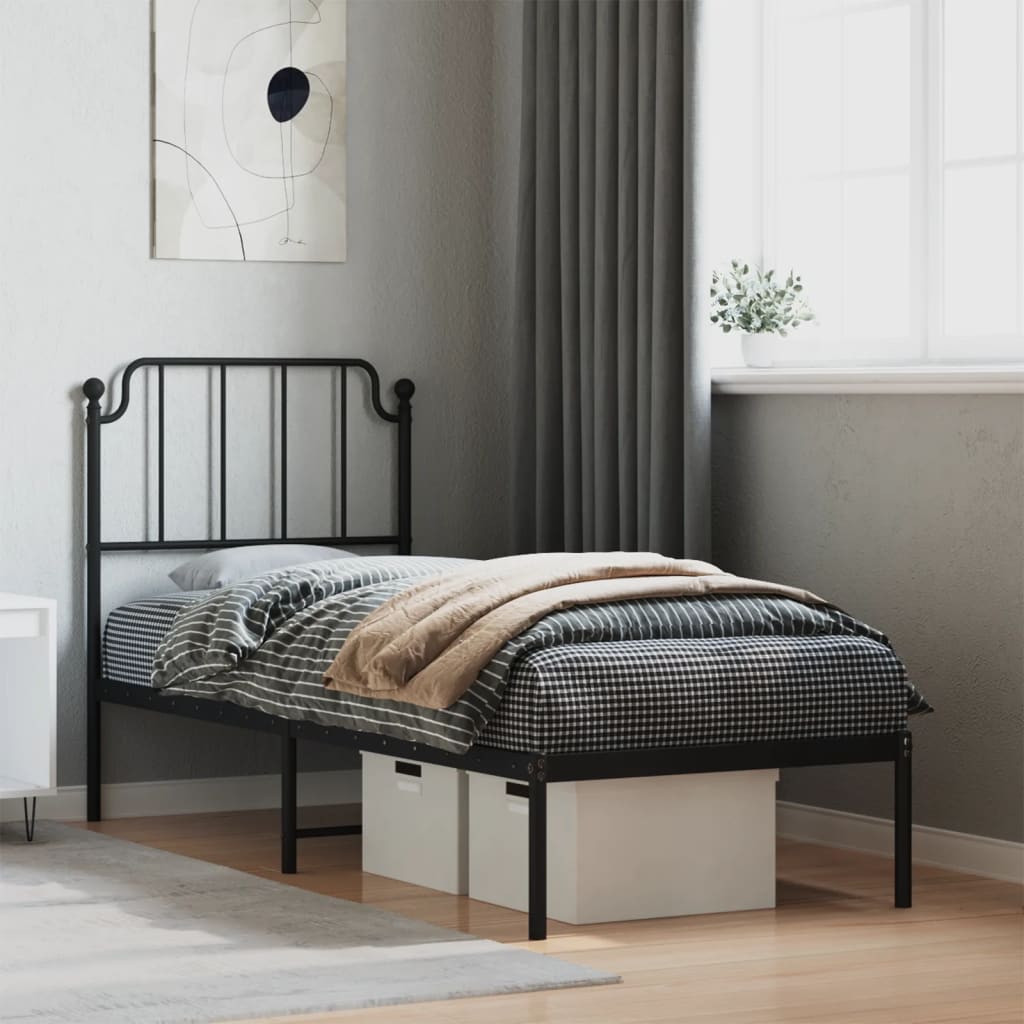 Black Metal Bed Frame with Headboard - 80x200 cm - No Mattress