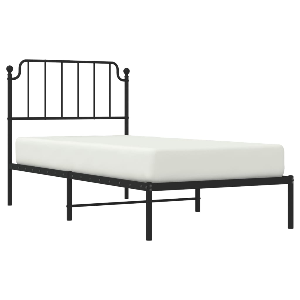 Black Metal Bed Frame with Headboard 90x190cm - No Mattress Included