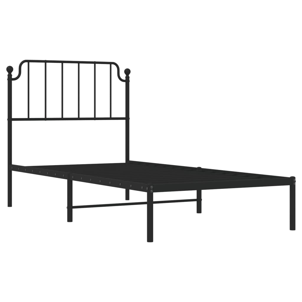 Black Metal Bed Frame with Headboard 90x190cm - No Mattress Included