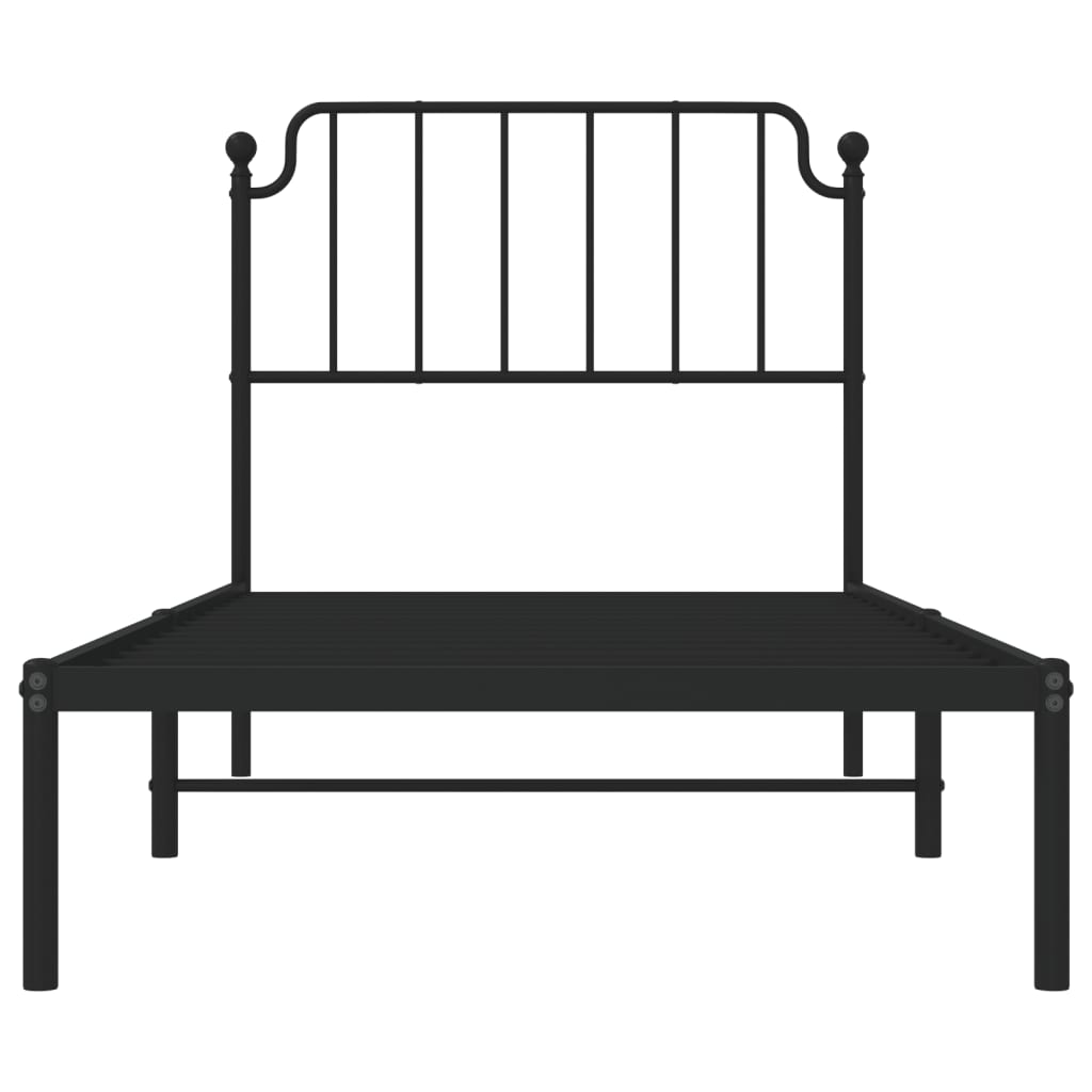 Black Metal Bed Frame with Headboard 90x190cm - No Mattress Included