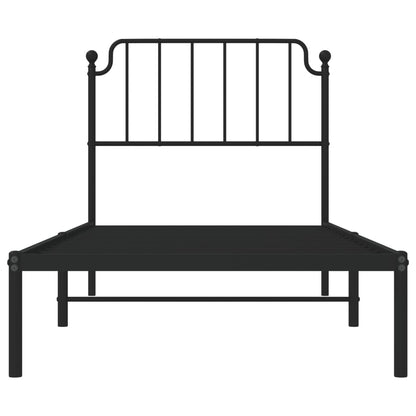 Black Metal Bed Frame with Headboard 90x190cm - No Mattress Included