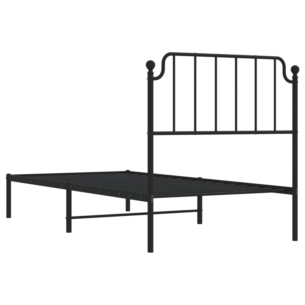 Black Metal Bed Frame with Headboard 90x190cm - No Mattress Included