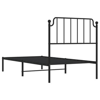 Black Metal Bed Frame with Headboard 90x190cm - No Mattress Included