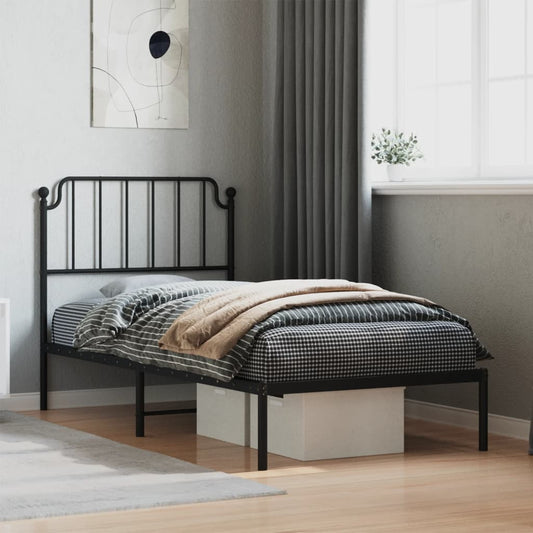 Black Metal Bed Frame with Headboard 90x190cm - No Mattress Included