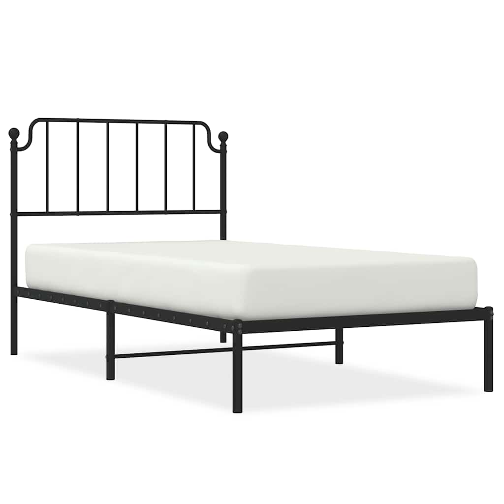 Sleek Black Metal Bed Frame with Headboard - 100x200cm