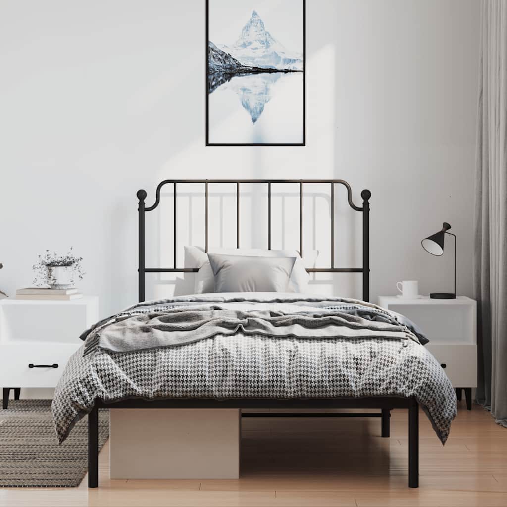Sleek Black Metal Bed Frame with Headboard - 100x200cm