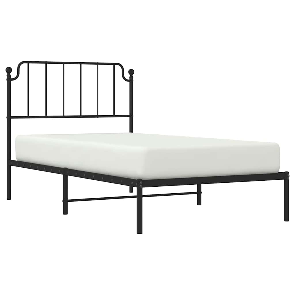 Sleek Black Metal Bed Frame with Headboard - 100x200cm