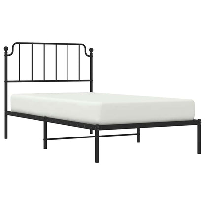 Sleek Black Metal Bed Frame with Headboard - 100x200cm