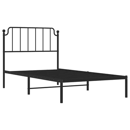 Sleek Black Metal Bed Frame with Headboard - 100x200cm