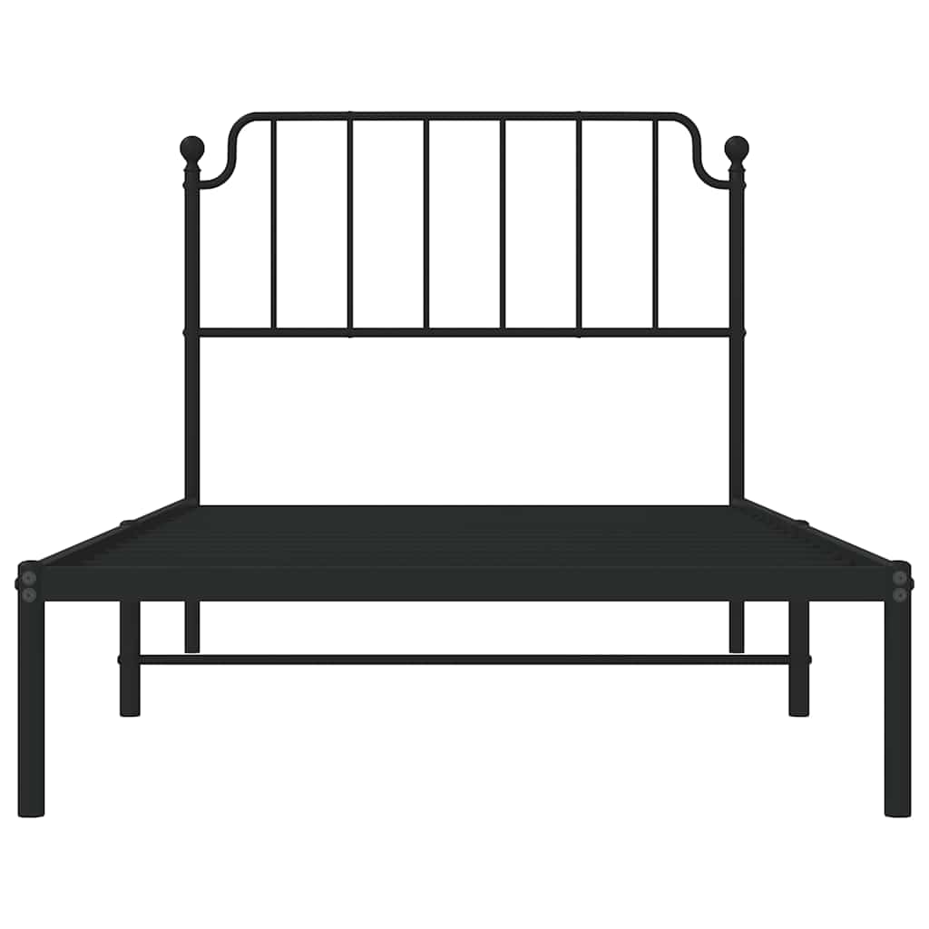 Sleek Black Metal Bed Frame with Headboard - 100x200cm