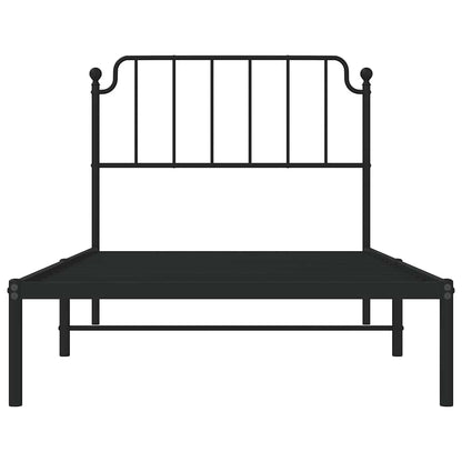 Sleek Black Metal Bed Frame with Headboard - 100x200cm