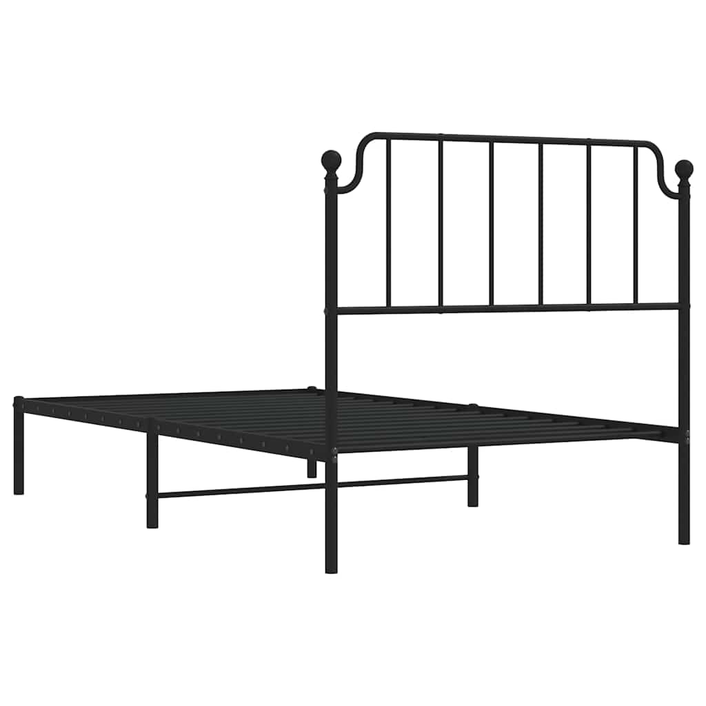 Sleek Black Metal Bed Frame with Headboard - 100x200cm